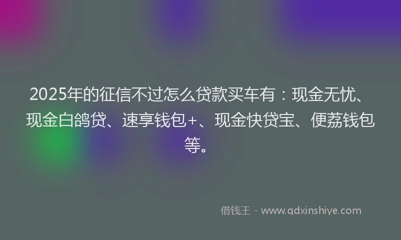 2025年的征信不过怎么贷款买车有：现金无忧、现金白鸽贷、速享钱包+、现金快贷宝、便荔钱包等。