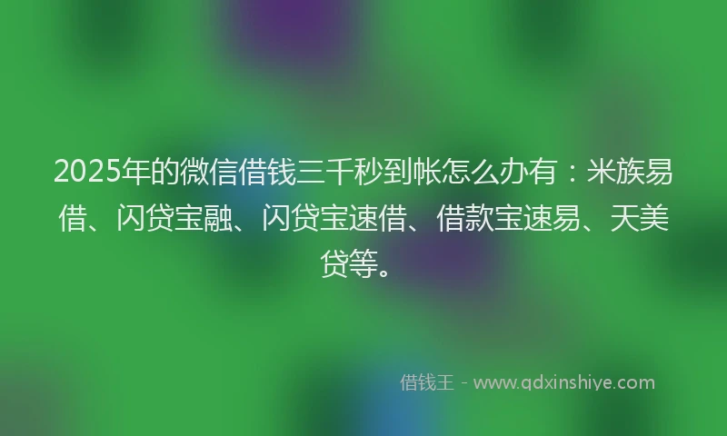 2025年的微信借钱三千秒到帐怎么办有：米族易借、闪贷宝融、闪贷宝速借、借款宝速易、天美贷等。
