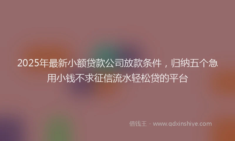 2025年最新小额贷款公司放款条件，归纳五个急用小钱不求征信流水轻松贷的平台