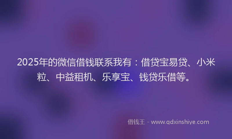 2025年的微信借钱联系我有：借贷宝易贷、小米粒、中益租机、乐享宝、钱贷乐借等。