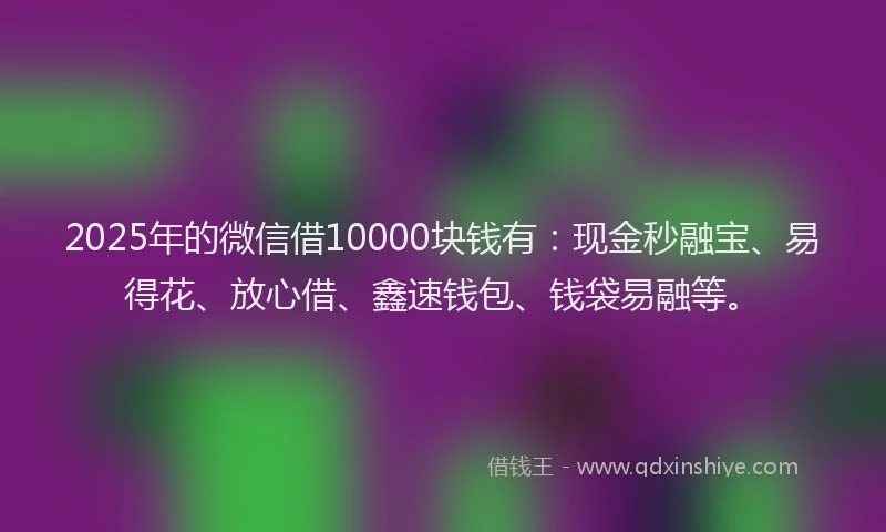 2025年的微信借10000块钱有：现金秒融宝、易得花、放心借、鑫速钱包、钱袋易融等。