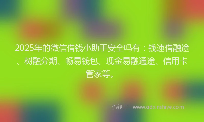 2025年的微信借钱小助手安全吗有：钱速借融途、树融分期、畅易钱包、现金易融通途、信用卡管家等。