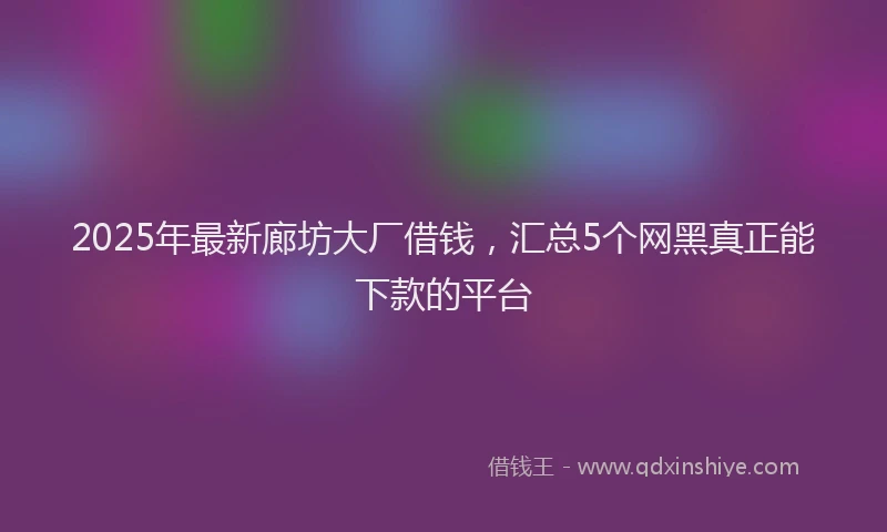 2025年最新廊坊大厂借钱，汇总5个网黑真正能下款的平台