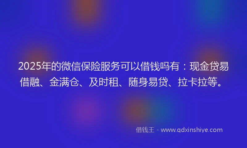 2025年的微信保险服务可以借钱吗有：现金贷易借融、金满仓、及时租、随身易贷、拉卡拉等。