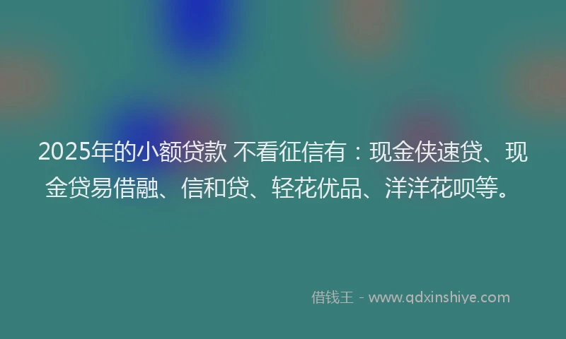 2025年的小额贷款 不看征信有：现金侠速贷、现金贷易借融、信和贷、轻花优品、洋洋花呗等。