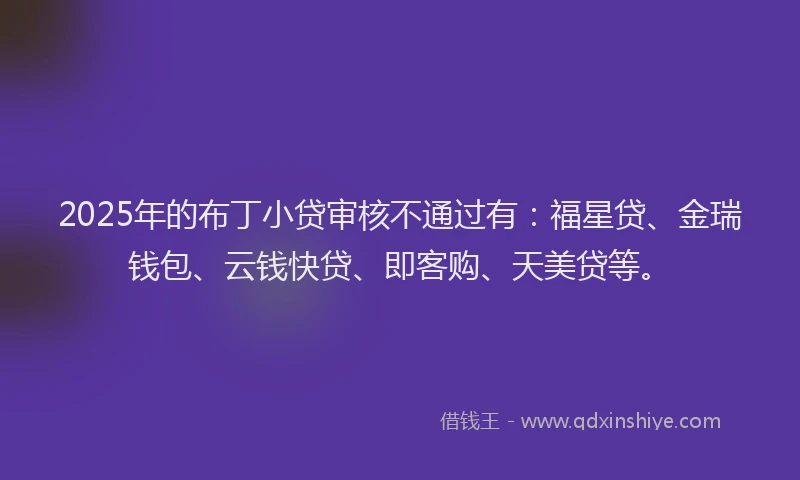 2025年的布丁小贷审核不通过有：福星贷、金瑞钱包、云钱快贷、即客购、天美贷等。