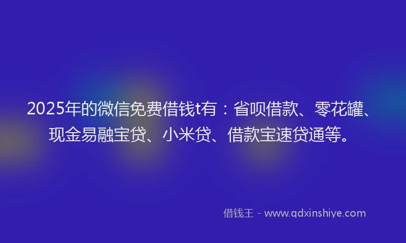 2025年的微信免费借钱t有：省呗借款、零花罐、现金易融宝贷、小米贷、借款宝速贷通等。