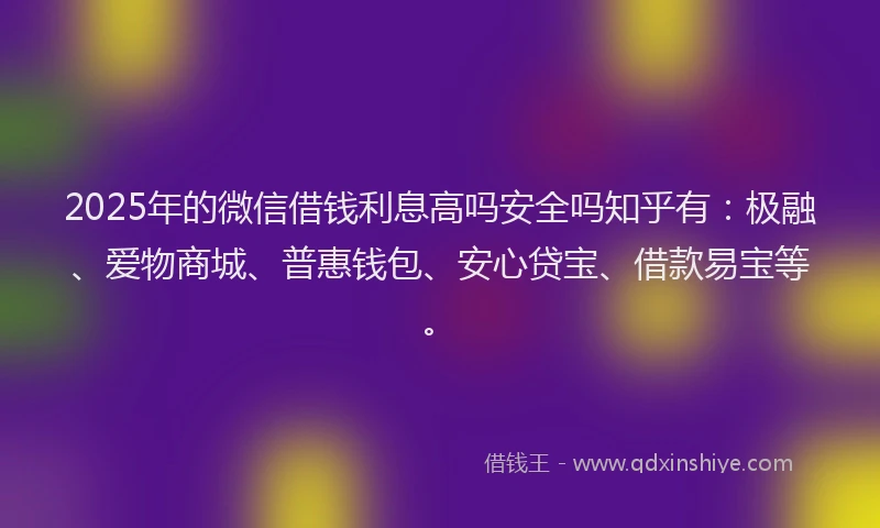 2025年的微信借钱利息高吗安全吗知乎有：极融、爱物商城、普惠钱包、安心贷宝、借款易宝等。