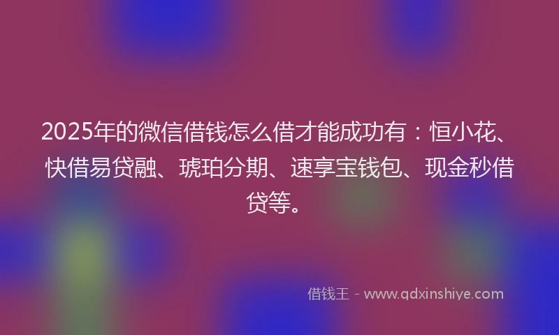 2025年的微信借钱怎么借才能成功有：恒小花、快借易贷融、琥珀分期、速享宝钱包、现金秒借贷等。