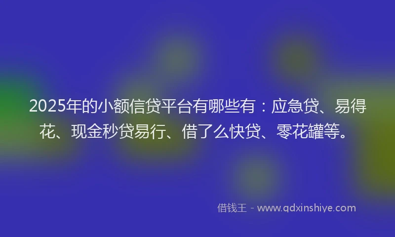 2025年的小额信贷平台有哪些有：应急贷、易得花、现金秒贷易行、借了么快贷、零花罐等。