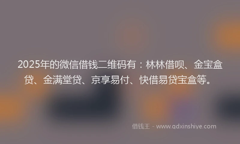 2025年的微信借钱二维码有：林林借呗、金宝盒贷、金满堂贷、京享易付、快借易贷宝盒等。