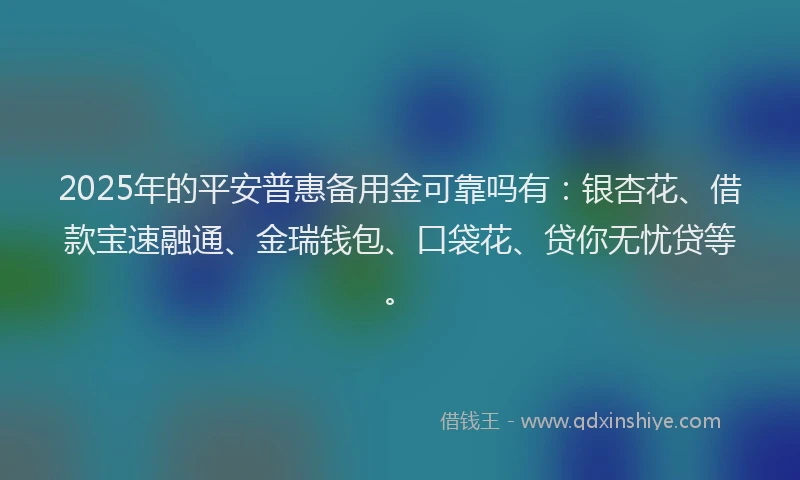 2025年的平安普惠备用金可靠吗有：银杏花、借款宝速融通、金瑞钱包、口袋花、贷你无忧贷等。