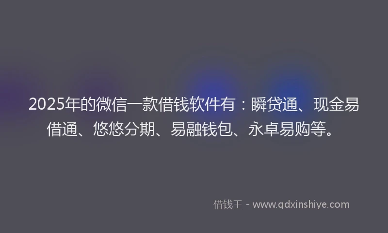 2025年的微信一款借钱软件有：瞬贷通、现金易借通、悠悠分期、易融钱包、永卓易购等。