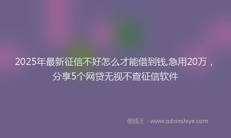 2025年最新征信不好怎么才能借到钱,急用20万，分享5个网贷无视不查征信软件