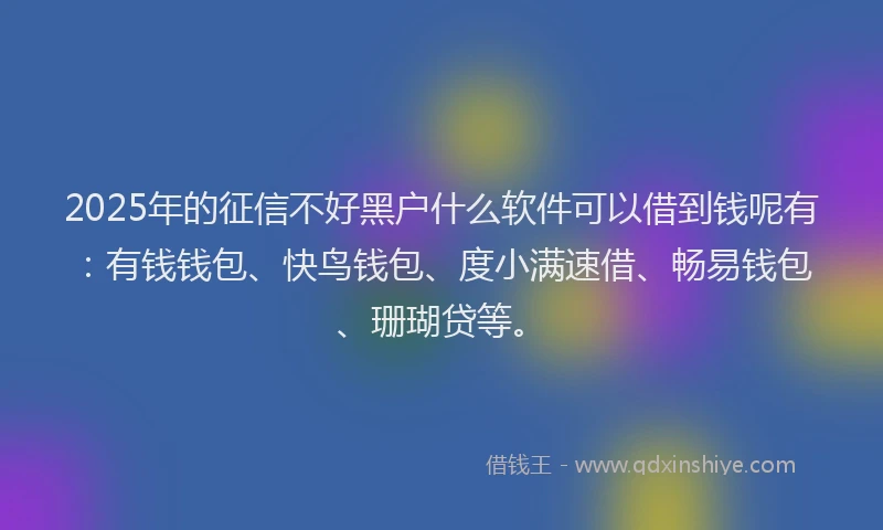 2025年的征信不好黑户什么软件可以借到钱呢有：有钱钱包、快鸟钱包、度小满速借、畅易钱包、珊瑚贷等。