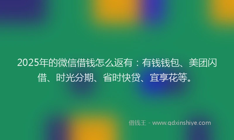 2025年的微信借钱怎么返有：有钱钱包、美团闪借、时光分期、省时快贷、宜享花等。