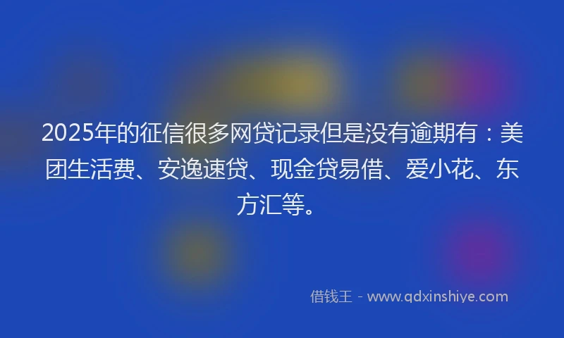 2025年的征信很多网贷记录但是没有逾期有：美团生活费、安逸速贷、现金贷易借、爱小花、东方汇等。