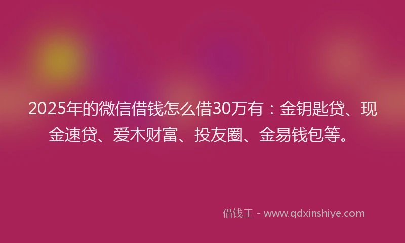 2025年的微信借钱怎么借30万有：金钥匙贷、现金速贷、爱木财富、投友圈、金易钱包等。