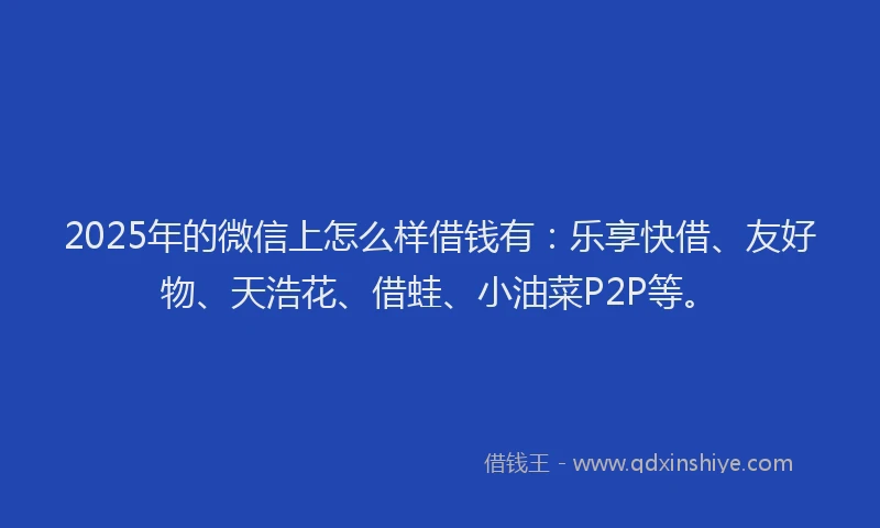 2025年的微信上怎么样借钱有：乐享快借、友好物、天浩花、借蛙、小油菜P2P等。