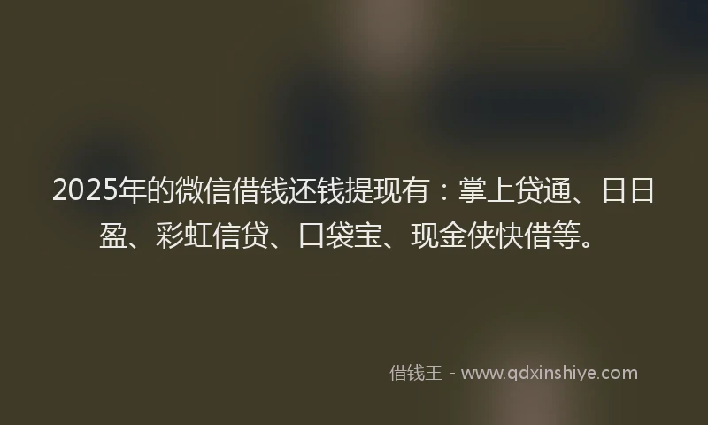 2025年的微信借钱还钱提现有：掌上贷通、日日盈、彩虹信贷、口袋宝、现金侠快借等。