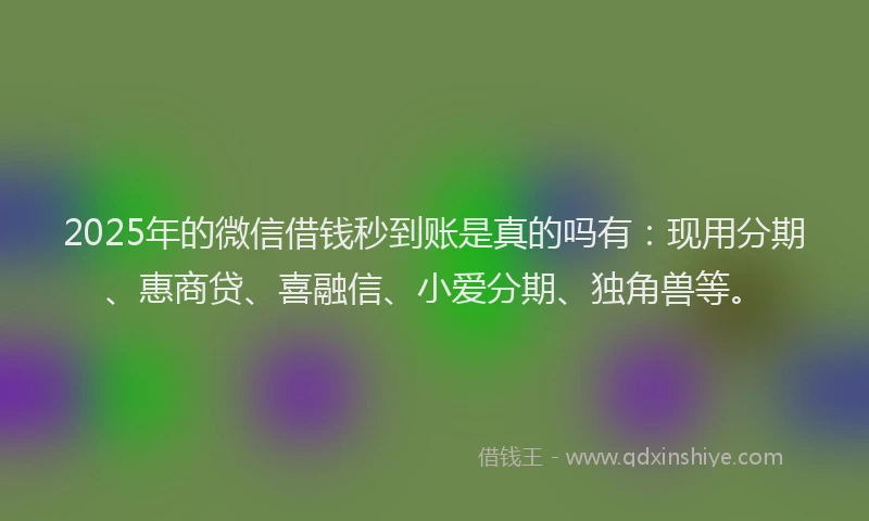 2025年的微信借钱秒到账是真的吗有：现用分期、惠商贷、喜融信、小爱分期、独角兽等。