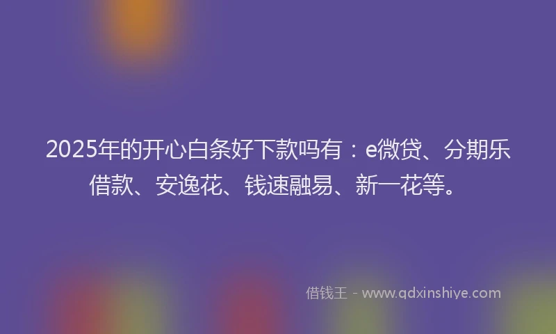 2025年的开心白条好下款吗有：e微贷、分期乐借款、安逸花、钱速融易、新一花等。