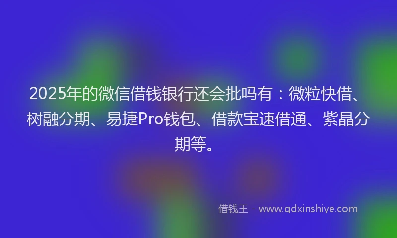 2025年的微信借钱银行还会批吗有：微粒快借、树融分期、易捷Pro钱包、借款宝速借通、紫晶分期等。