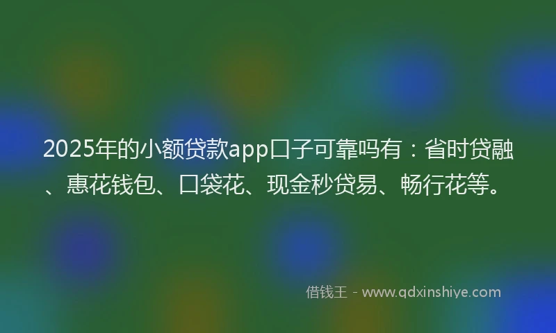 2025年的小额贷款app口子可靠吗有：省时贷融、惠花钱包、口袋花、现金秒贷易、畅行花等。