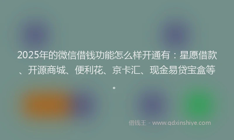 2025年的微信借钱功能怎么样开通有：星愿借款、开源商城、便利花、京卡汇、现金易贷宝盒等。