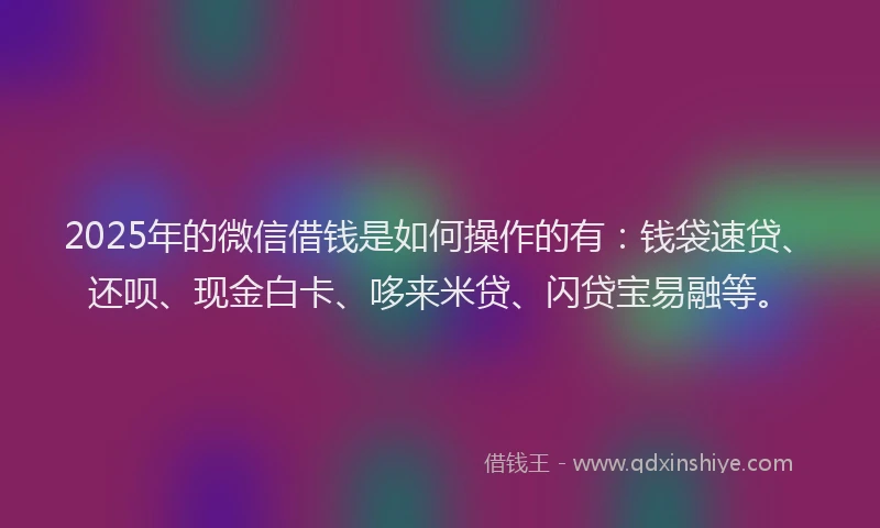 2025年的微信借钱是如何操作的有：钱袋速贷、还呗、现金白卡、哆来米贷、闪贷宝易融等。