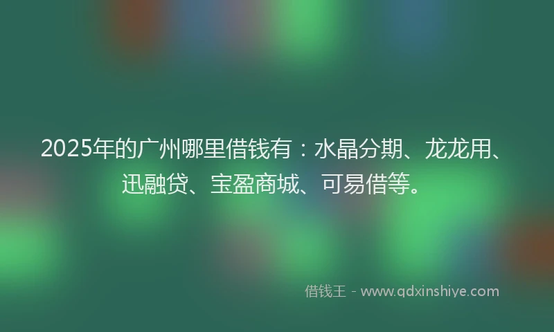 2025年的广州哪里借钱有：水晶分期、龙龙用、迅融贷、宝盈商城、可易借等。