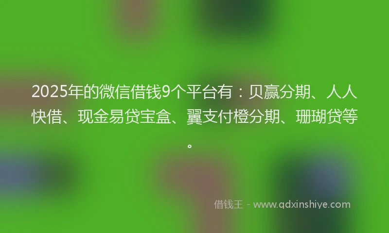 2025年的微信借钱9个平台有：贝赢分期、人人快借、现金易贷宝盒、翼支付橙分期、珊瑚贷等。