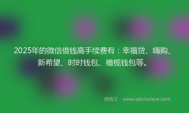 2025年的微信借钱高手续费有：幸福贷、嗨购、新希望、时时钱包、橄榄钱包等。
