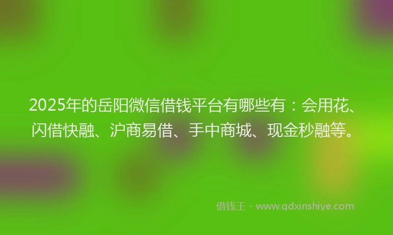 2025年的岳阳微信借钱平台有哪些有：会用花、闪借快融、沪商易借、手中商城、现金秒融等。