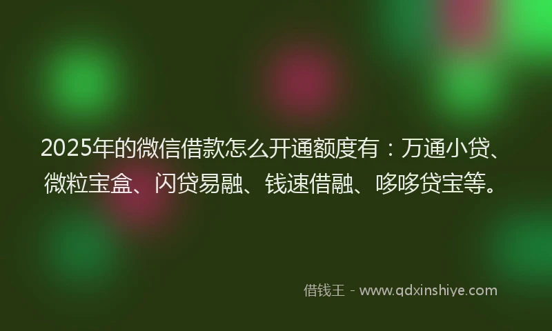 2025年的微信借款怎么开通额度有：万通小贷、微粒宝盒、闪贷易融、钱速借融、哆哆贷宝等。