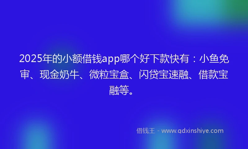 2025年的小额借钱app哪个好下款快有：小鱼免审、现金奶牛、微粒宝盒、闪贷宝速融、借款宝融等。