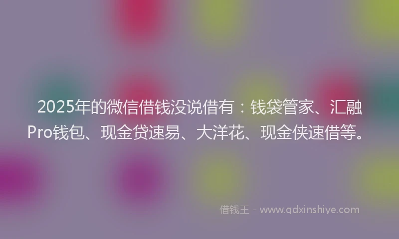 2025年的微信借钱没说借有：钱袋管家、汇融Pro钱包、现金贷速易、大洋花、现金侠速借等。