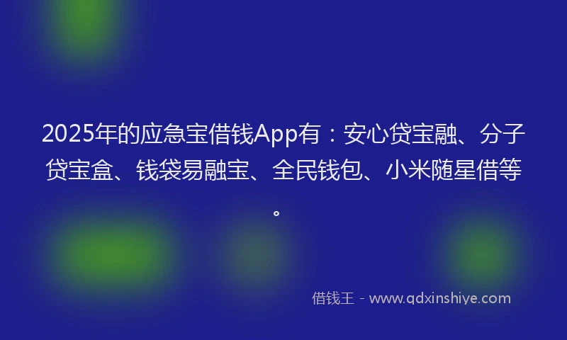 2025年的应急宝借钱App有：安心贷宝融、分子贷宝盒、钱袋易融宝、全民钱包、小米随星借等。
