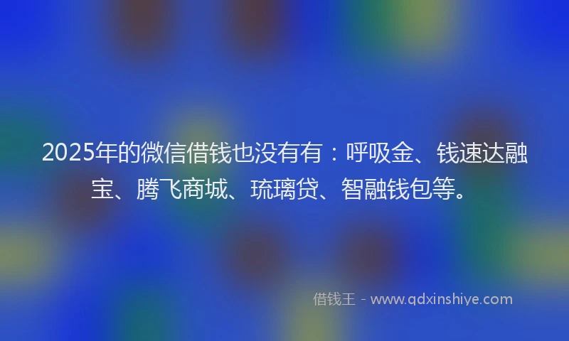 2025年的微信借钱也没有有：呼吸金、钱速达融宝、腾飞商城、琉璃贷、智融钱包等。