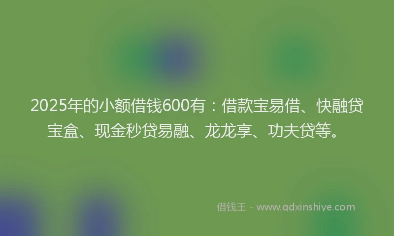 2025年的小额借钱600有：借款宝易借、快融贷宝盒、现金秒贷易融、龙龙享、功夫贷等。