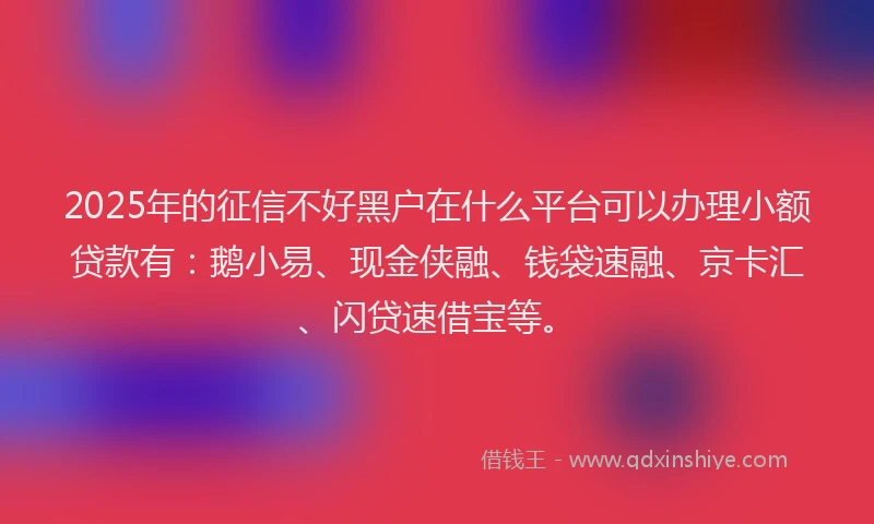 2025年的征信不好黑户在什么平台可以办理小额贷款有：鹅小易、现金侠融、钱袋速融、京卡汇、闪贷速借宝等。