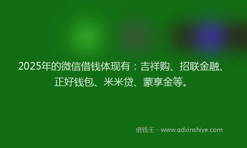 2025年的微信借钱体现有：吉祥购、招联金融、正好钱包、米米贷、蒙享金等。