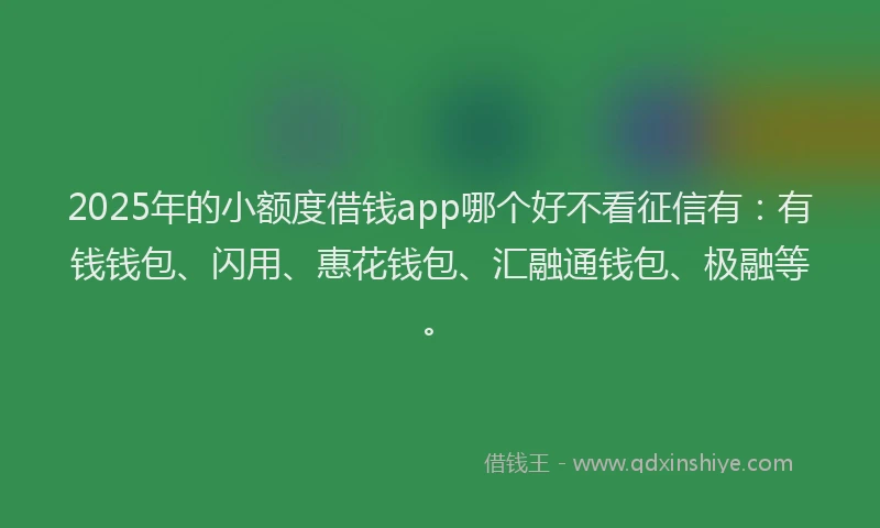 2025年的小额度借钱app哪个好不看征信有：有钱钱包、闪用、惠花钱包、汇融通钱包、极融等。