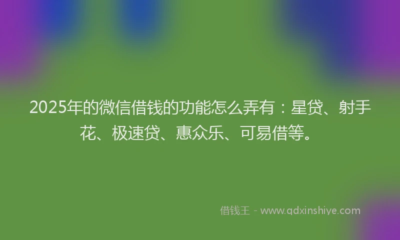 2025年的微信借钱的功能怎么弄有：星贷、射手花、极速贷、惠众乐、可易借等。