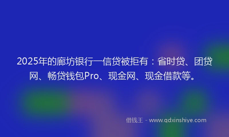 2025年的廊坊银行一信贷被拒有：省时贷、团贷网、畅贷钱包Pro、现金网、现金借款等。