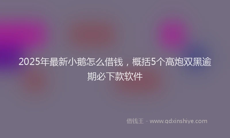 2025年最新小鹅怎么借钱，概括5个高炮双黑逾期必下款软件