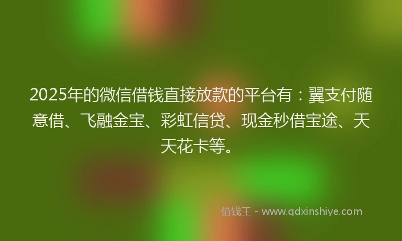 2025年的微信借钱直接放款的平台有：翼支付随意借、飞融金宝、彩虹信贷、现金秒借宝途、天天花卡等。
