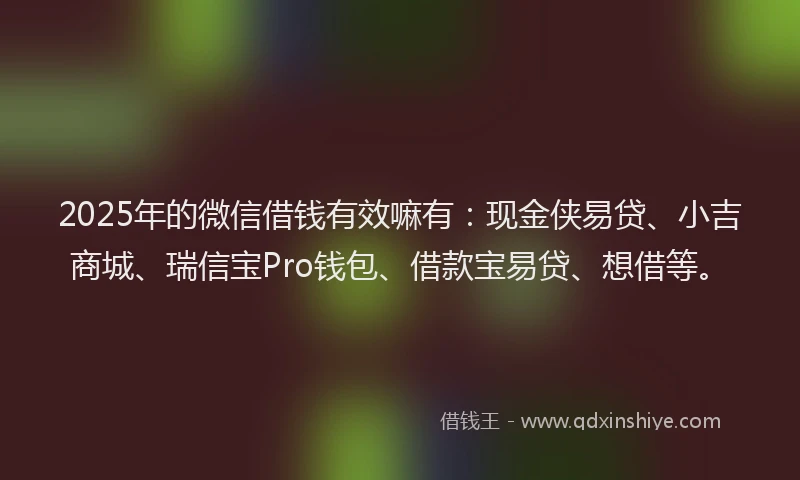 2025年的微信借钱有效嘛有：现金侠易贷、小吉商城、瑞信宝Pro钱包、借款宝易贷、想借等。
