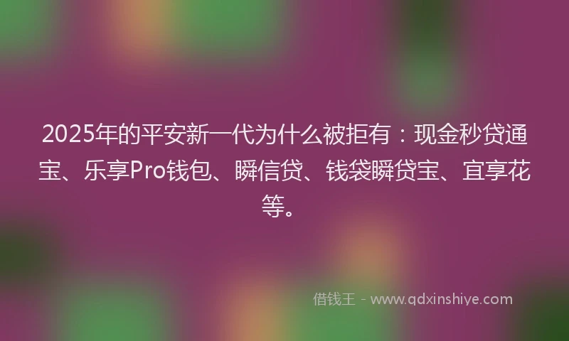 2025年的平安新一代为什么被拒有：现金秒贷通宝、乐享Pro钱包、瞬信贷、钱袋瞬贷宝、宜享花等。
