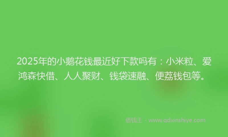 2025年的小鹅花钱最近好下款吗有：小米粒、爱鸿森快借、人人聚财、钱袋速融、便荔钱包等。